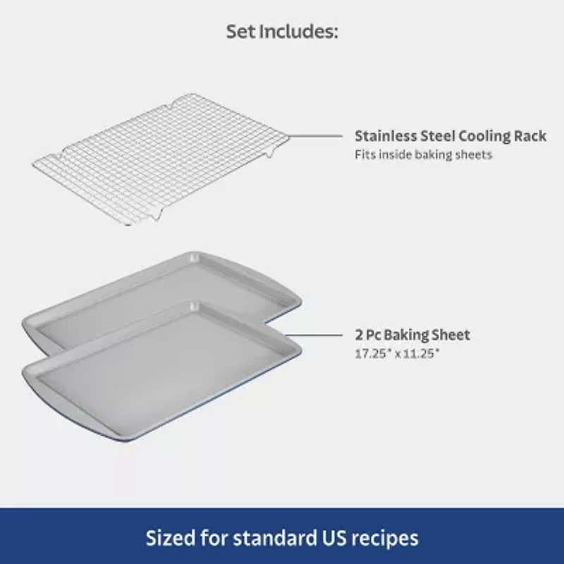 Tramontina Rise 3-pc. Cookie Sheet and Cooling Rack Set
