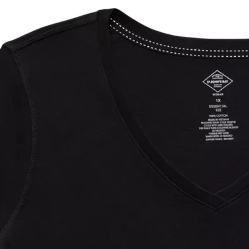 St. John's Bay Womens Plus Easy-on + Easy-off V Neck Short Sleeve Adaptive T-Shirt