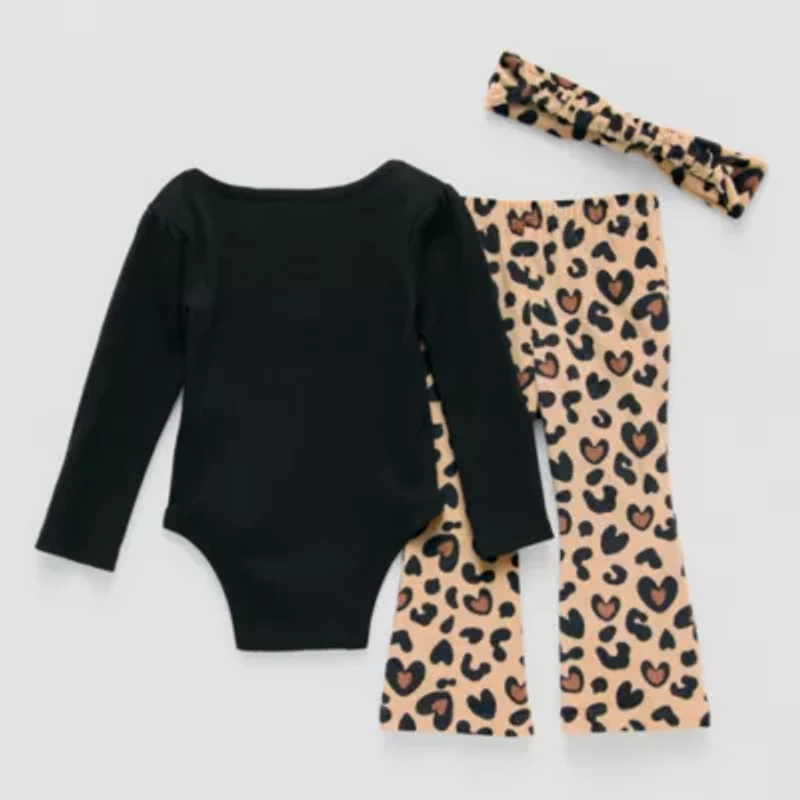 Btween Cheetah Bow Baby Girls 2-pc. Pant Set