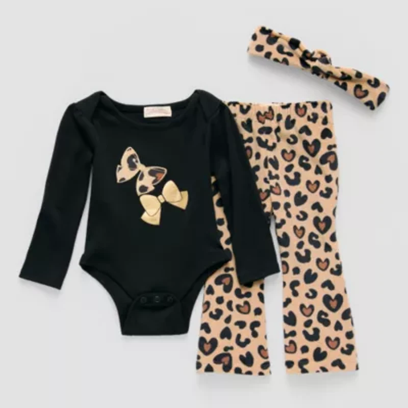 Btween Cheetah Bow Baby Girls 2-pc. Pant Set