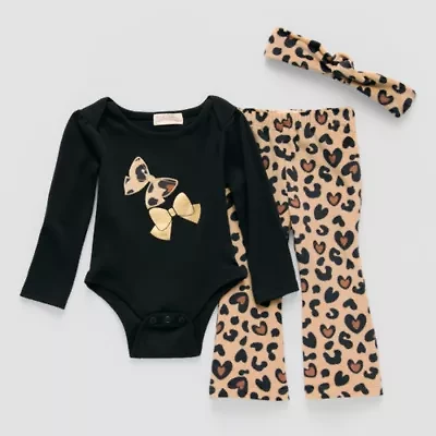 Btween Cheetah Bow Baby Girls 2-pc. Pant Set