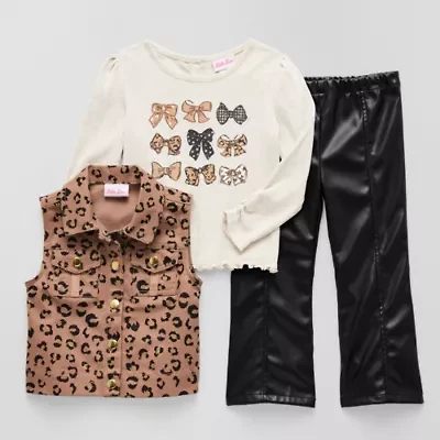 Little Lass Cheetah Bow Toddler Girls 3-pc. Pant Set