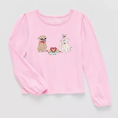 Thereabouts Little Girls Round Neck Long Sleeve Regular Fit Graphic T-Shirt