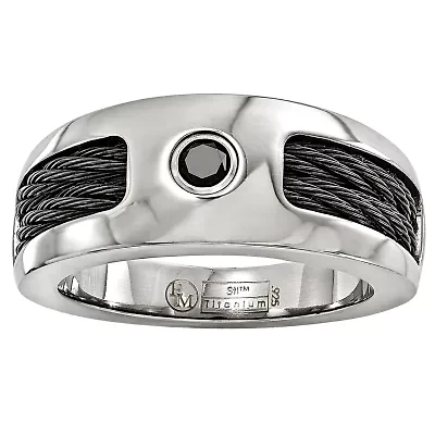 Mens 8MM Genuine Black Sterling Silver Titanium Wedding Band