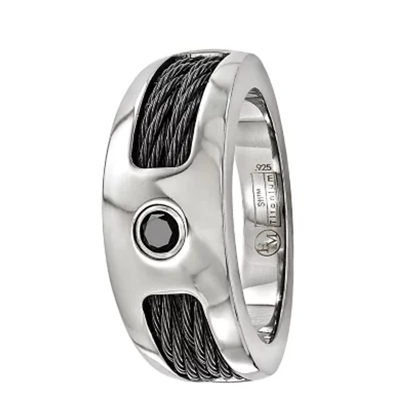 Mens 8MM Genuine Black Sterling Silver Titanium Wedding Band
