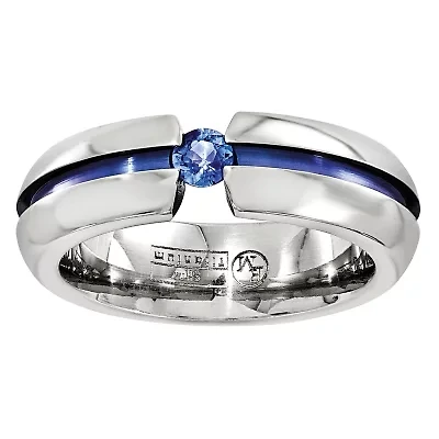 Mens 6MM Genuine Blue Sapphire Titanium Wedding Band