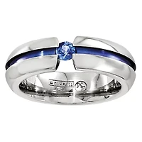 Mens 6MM Genuine Blue Sapphire Titanium Wedding Band