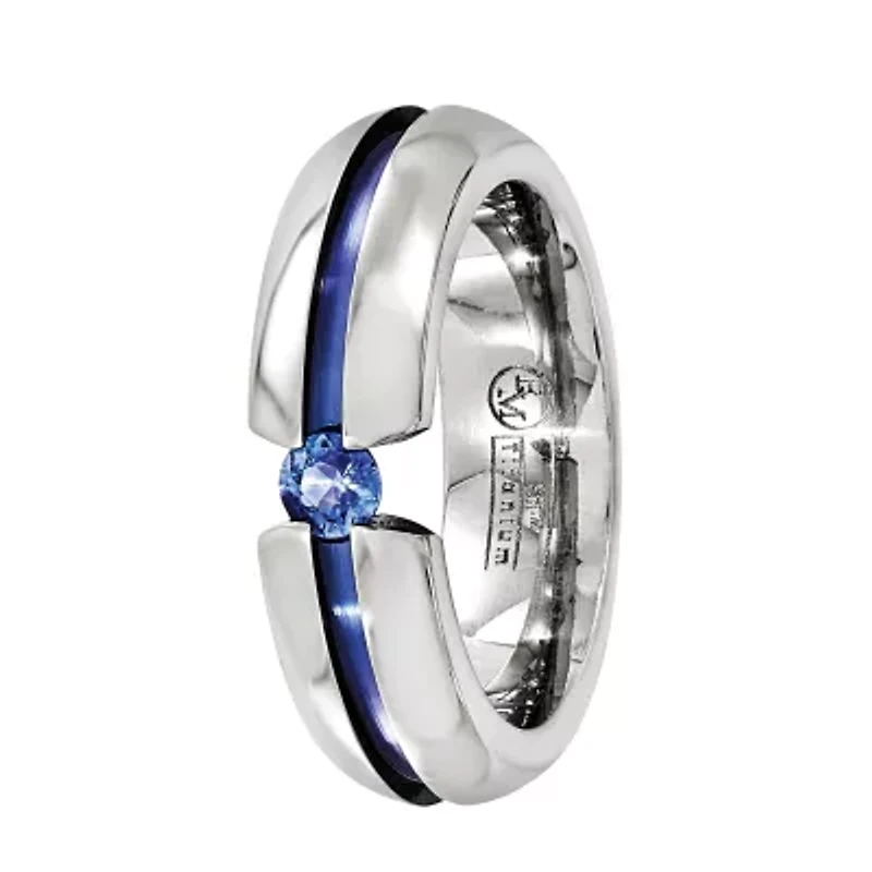 Mens 6MM Genuine Blue Sapphire Titanium Wedding Band