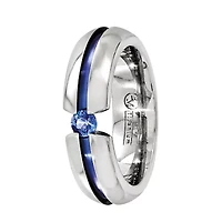 Mens 6MM Genuine Blue Sapphire Titanium Wedding Band