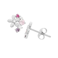 Multi Color Cubic Zirconia Sterling Silver 8.4mm Flower Stud Earrings