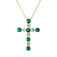Womens Lab Created Green Emerald 10K Gold Cross 18 Inch Pendant Necklace