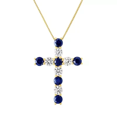 Womens Lab Created Blue Sapphire 10K Gold Cross 18 Inch Pendant Necklace