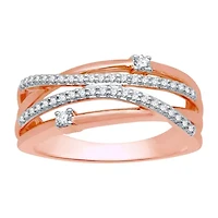 (H-I / I1) Womens 1/4 CT. T.W. Lab Grown White Diamond 10K Rose Gold Crossover Cocktail Ring