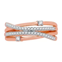 (H-I / I1) Womens 1/4 CT. T.W. Lab Grown White Diamond 10K Rose Gold Crossover Cocktail Ring