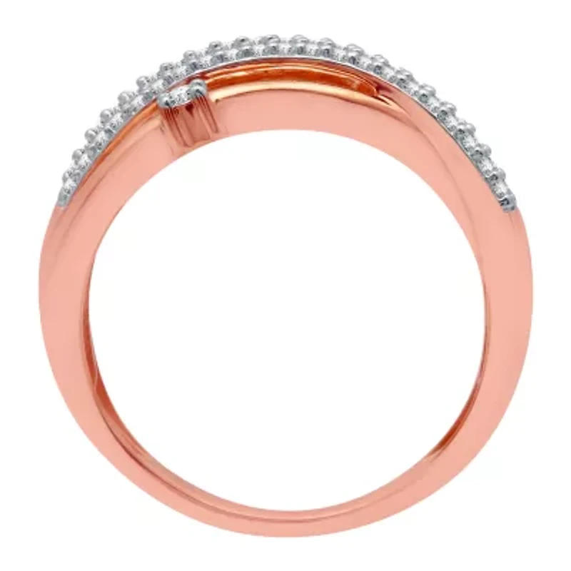 (H-I / I1) Womens 1/4 CT. T.W. Lab Grown White Diamond 10K Rose Gold Crossover Cocktail Ring