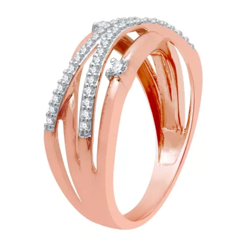 (H-I / I1) Womens 1/4 CT. T.W. Lab Grown White Diamond 10K Rose Gold Crossover Cocktail Ring
