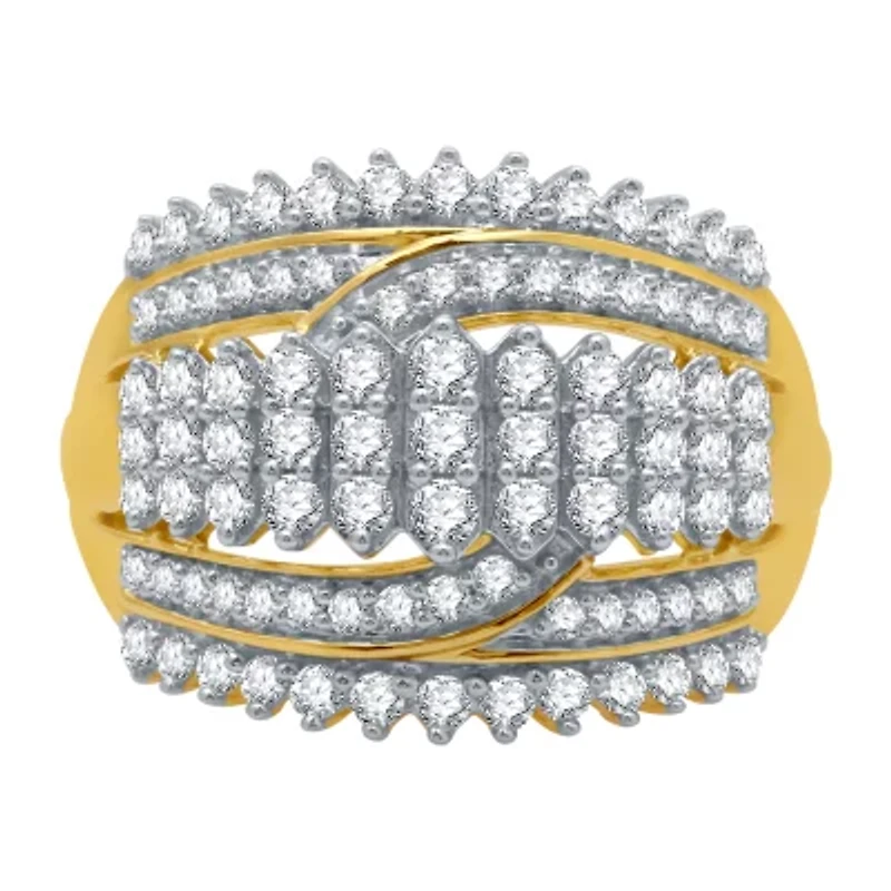 (H-I / I1) Womens 1 CT. T.W. Lab Grown White Diamond 10K Gold Cocktail Ring