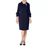 Giovanna Signature Womens Cowl Neck 3/4 Sleeve Embellished Shift Dress