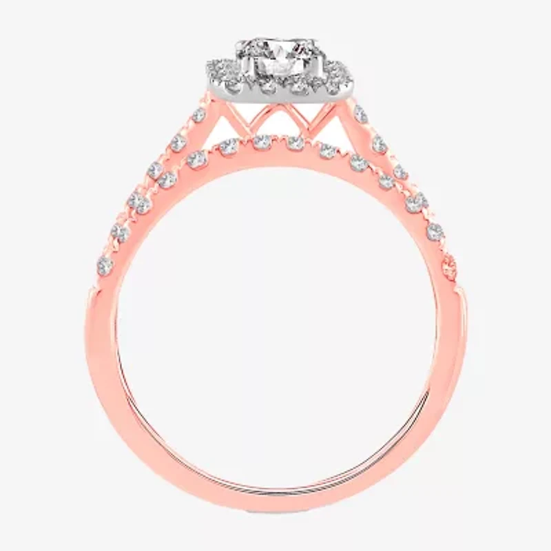 Signature By Modern Bride Womens 1 CT. T.W. (H-I / SI1-SI2) Lab-Grown Diamond Cushion Halo Bridal Set 10K or 14K Gold
