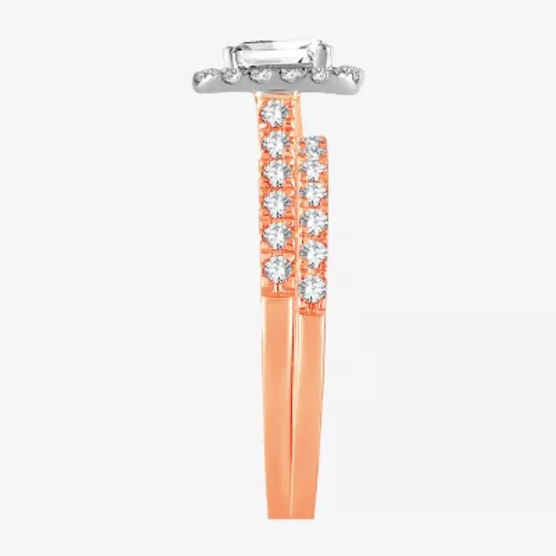Signature By Modern Bride Womens 1 CT. T.W. (H-I / SI1-SI2) Lab-Grown Diamond Cushion Halo Bridal Set 10K or 14K Gold