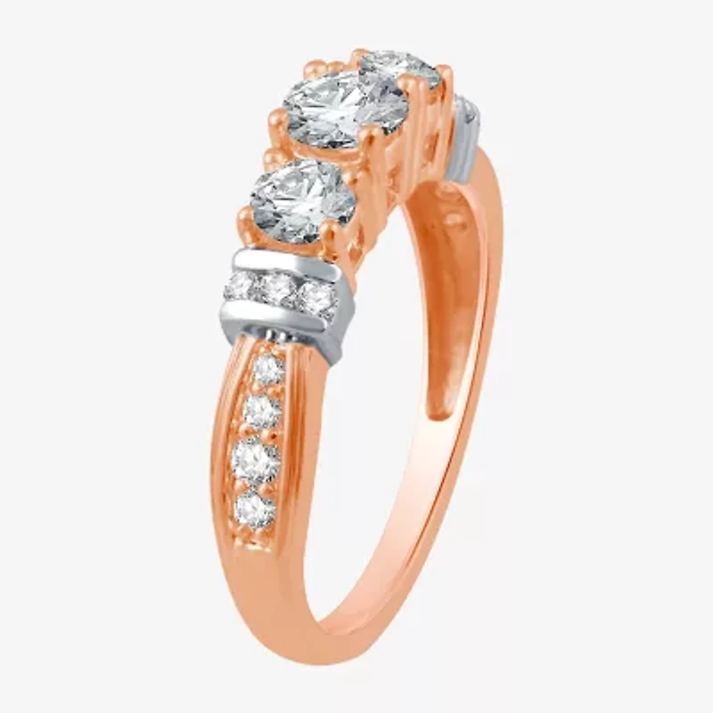 1 CT.T.W. Natural Diamond 14K Rose Gold 3-Stone Ring