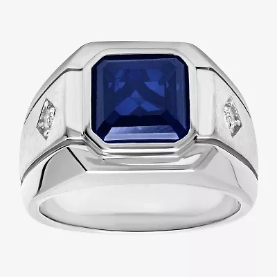 Mens Lab-Created Gemstone & White Sapphire Ring