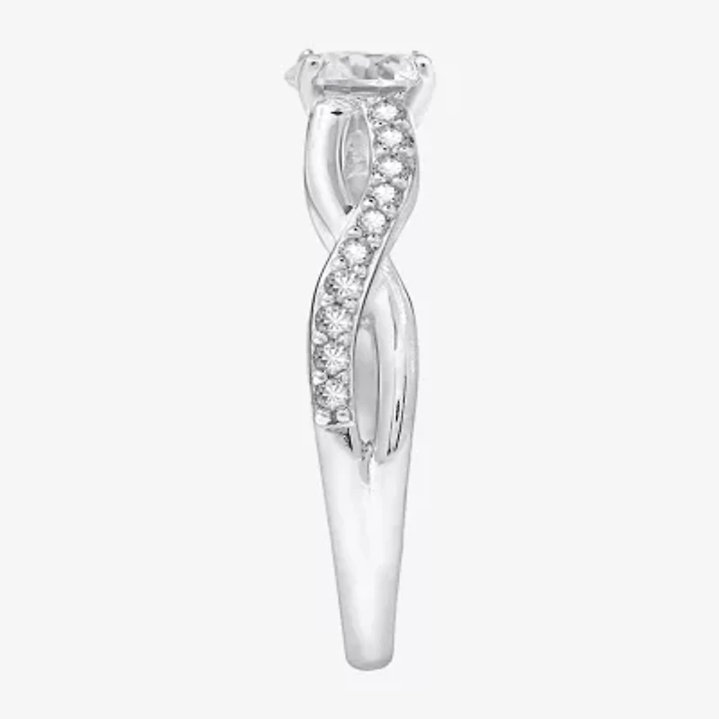 Diamonart Womens Cubic Zirconia Sterling Silver Round Crossover Side Stone Promise Ring
