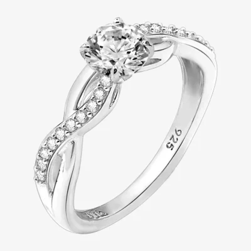 Diamonart Womens Cubic Zirconia Sterling Silver Round Crossover Side Stone Promise Ring