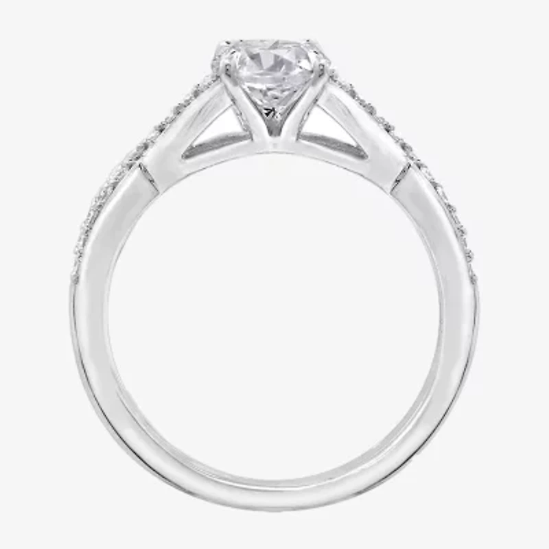 Diamonart Womens Cubic Zirconia Sterling Silver Round Crossover Side Stone Promise Ring