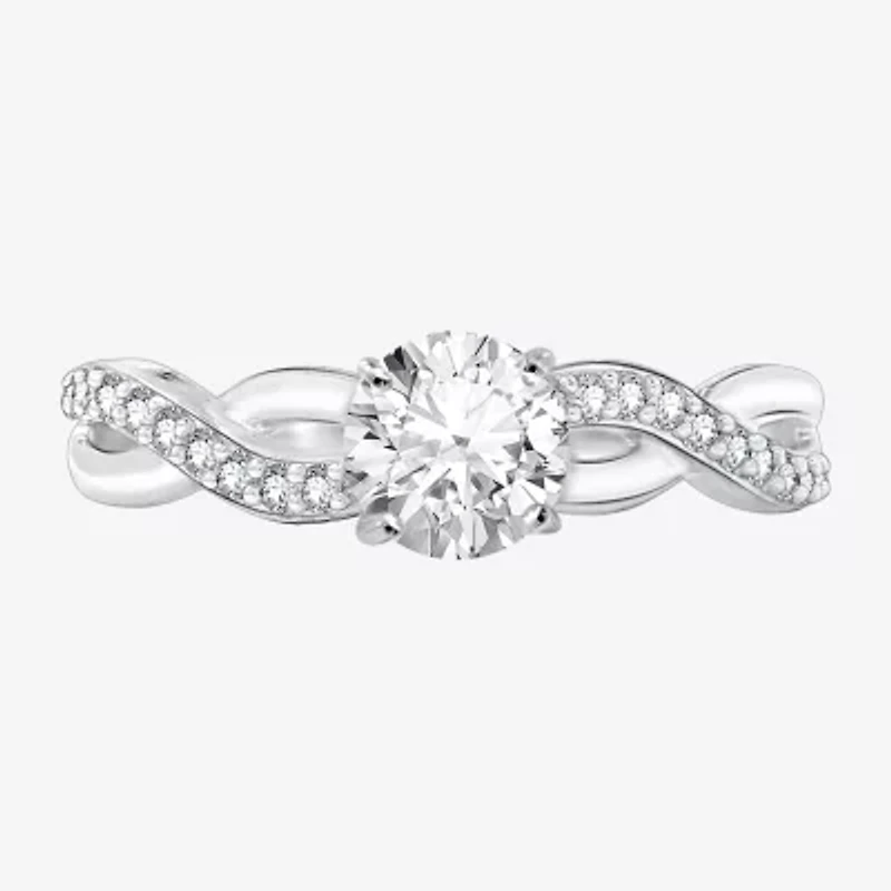 Diamonart Womens Cubic Zirconia Sterling Silver Round Crossover Side Stone Promise Ring