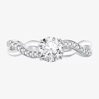 Diamonart Womens Cubic Zirconia Sterling Silver Round Crossover Side Stone Promise Ring