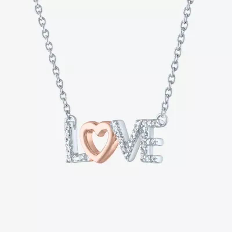 Diamond Accent "Love" Womens Diamond Accent Natural Diamond 14K Rose Gold Over Silver Sterling Silver 18 Inch Pendant Necklace