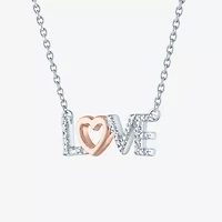 Diamond Accent "Love" Womens Diamond Accent Natural Diamond 14K Rose Gold Over Silver Sterling Silver 18 Inch Pendant Necklace