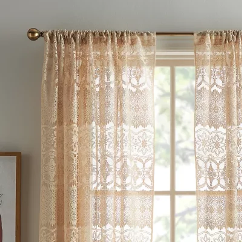 CHF Boho Lace Rod Pocket Light-Filtering Single Curtain Panel