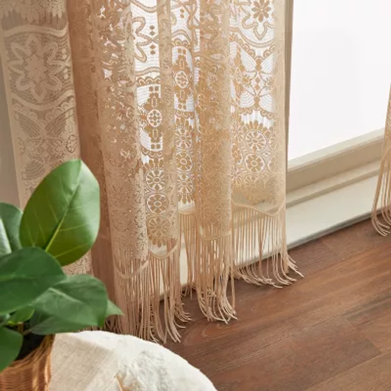 CHF Boho Lace Rod Pocket Light-Filtering Single Curtain Panel