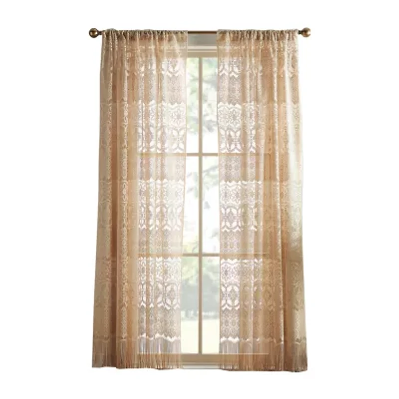 CHF Boho Lace Rod Pocket Light-Filtering Single Curtain Panel