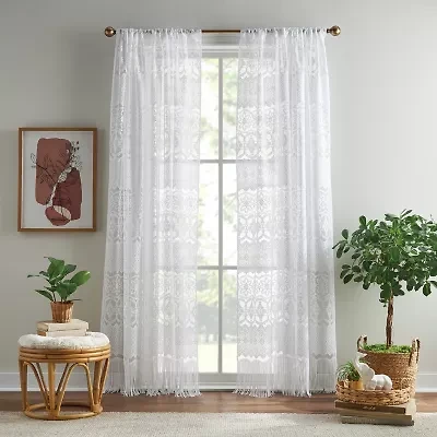 CHF Boho Lace Rod Pocket Light-Filtering Single Curtain Panel
