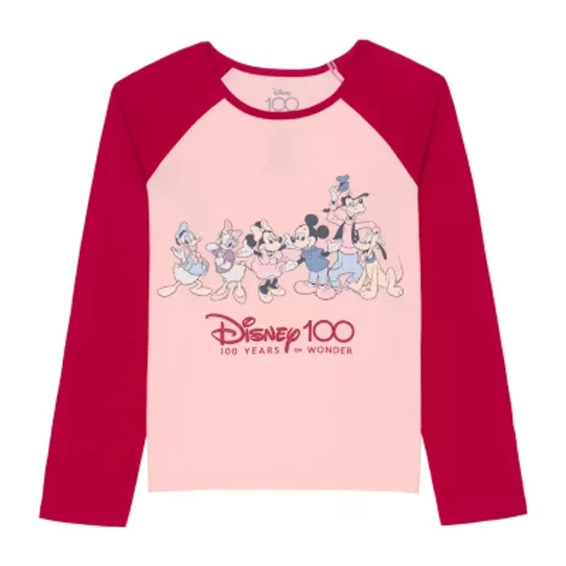 Disney Collection 100 Little & Big Girls Crew Neck Minnie Mouse Long Sleeve Graphic T-Shirt