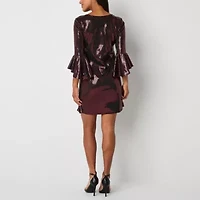 Studio 1 Womens Crew Neck 3/4 Sleeve Sequin Shift Dress
