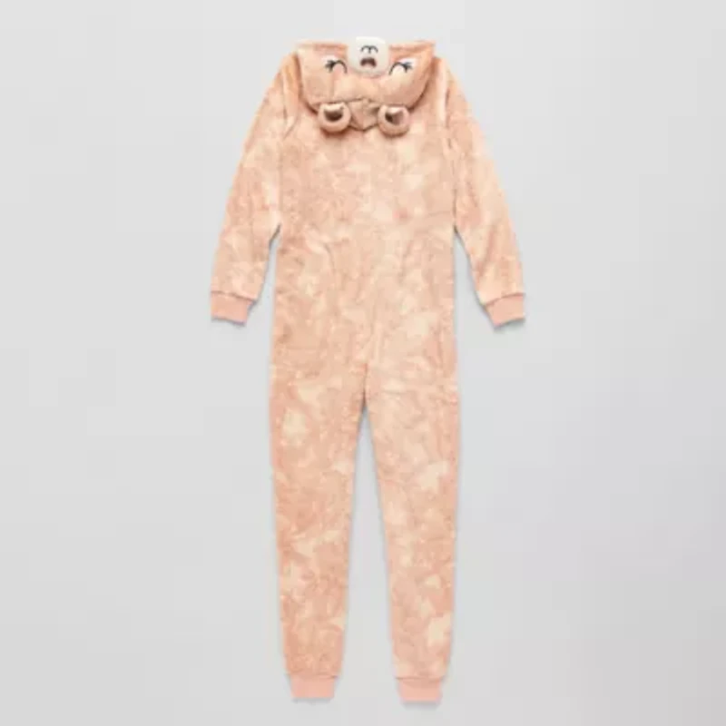 Little & Big Kid Girls Plush Hooded Long Sleeve One Piece Pajama