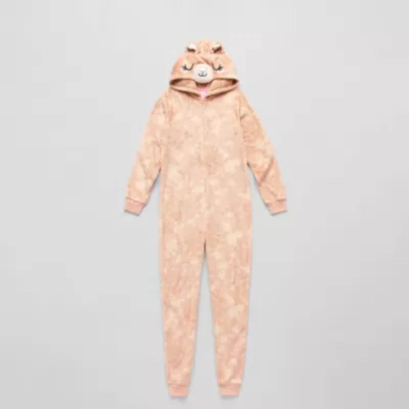 Little & Big Kid Girls Plush Hooded Long Sleeve One Piece Pajama