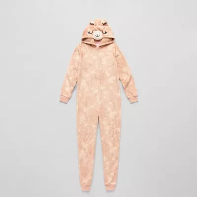 Little & Big Kid Girls Plush Hooded Long Sleeve One Piece Pajama