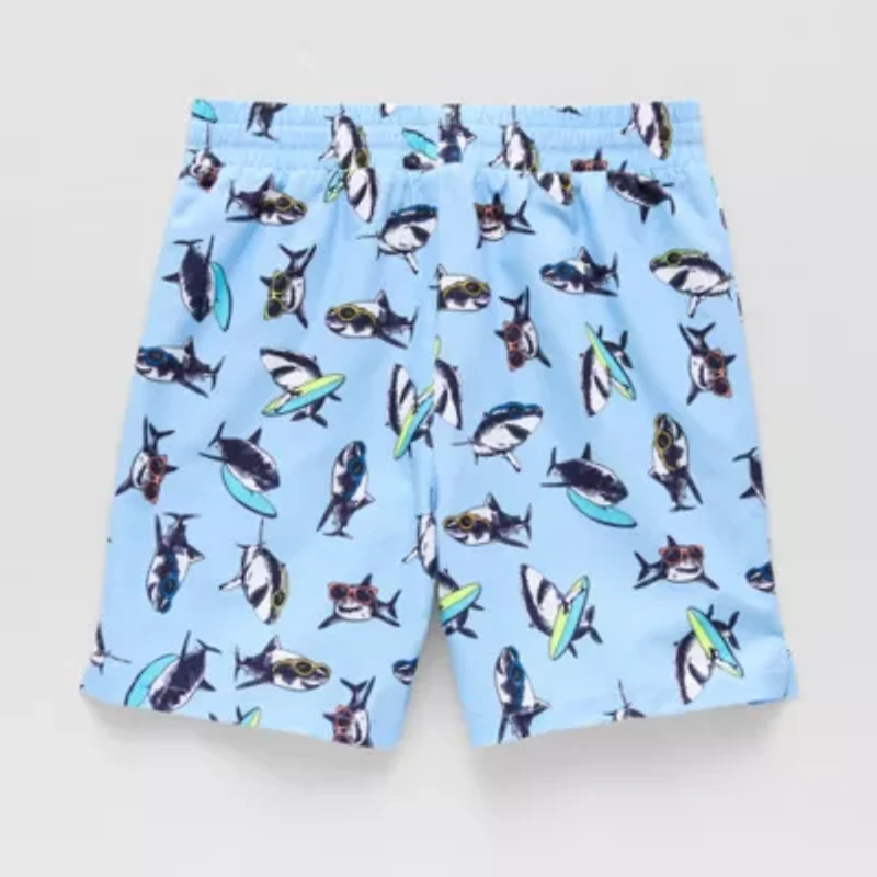 Thereabouts Little & Big Kid Boys Shark Above The Knee Swim Trunks
