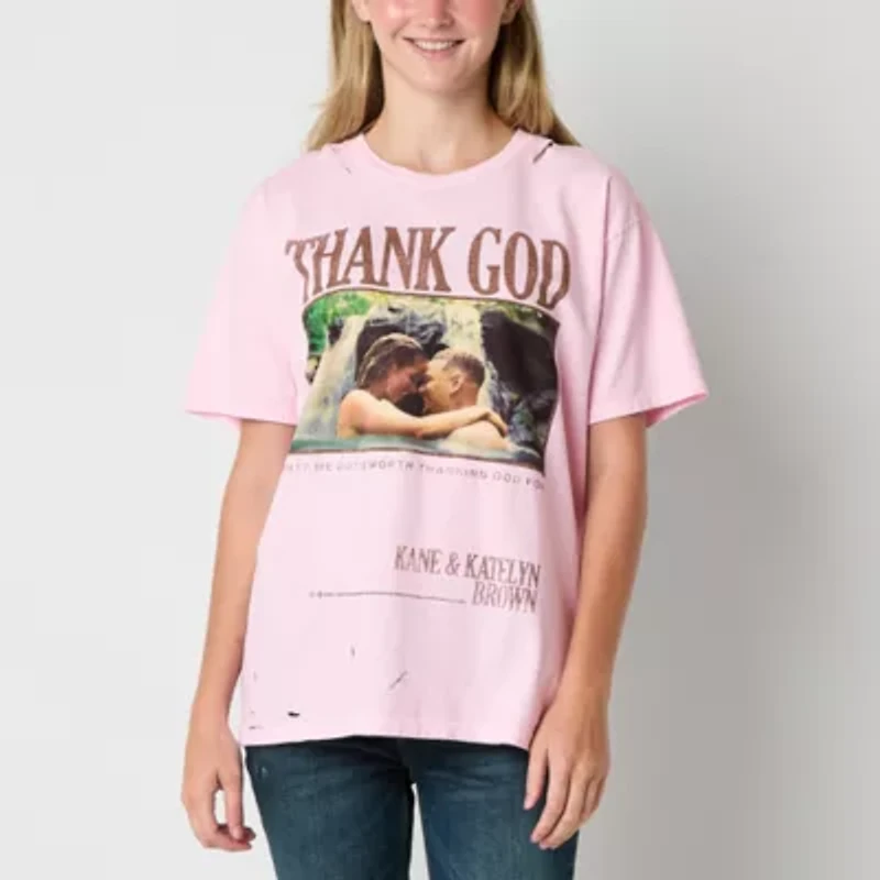 Womens Short Sleeve Oversized Juniors Graphic T-Shirt