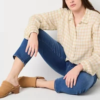 a.n.a Plaid Shine Womens Long Sleeve Blouse