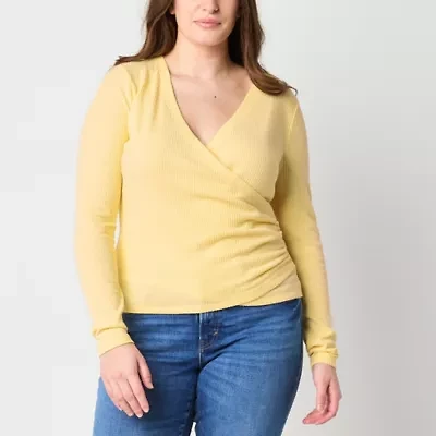 a.n.a Ribbed Womens Long Sleeve Wrap Shirt