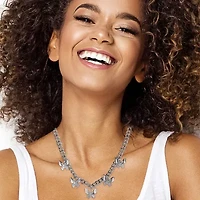 JS Jessica Simpson Silver Tone Womens 15 Inch Statement Necklace