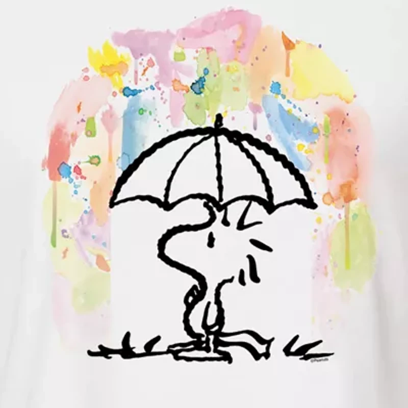 Umbrella Woodstock Cropped Tee Womens Crew Neck Long Sleeve Regular Fit Peanuts Juniors Graphic T-Shirt