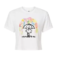 Umbrella Woodstock Cropped Tee Womens Crew Neck Long Sleeve Regular Fit Peanuts Juniors Graphic T-Shirt