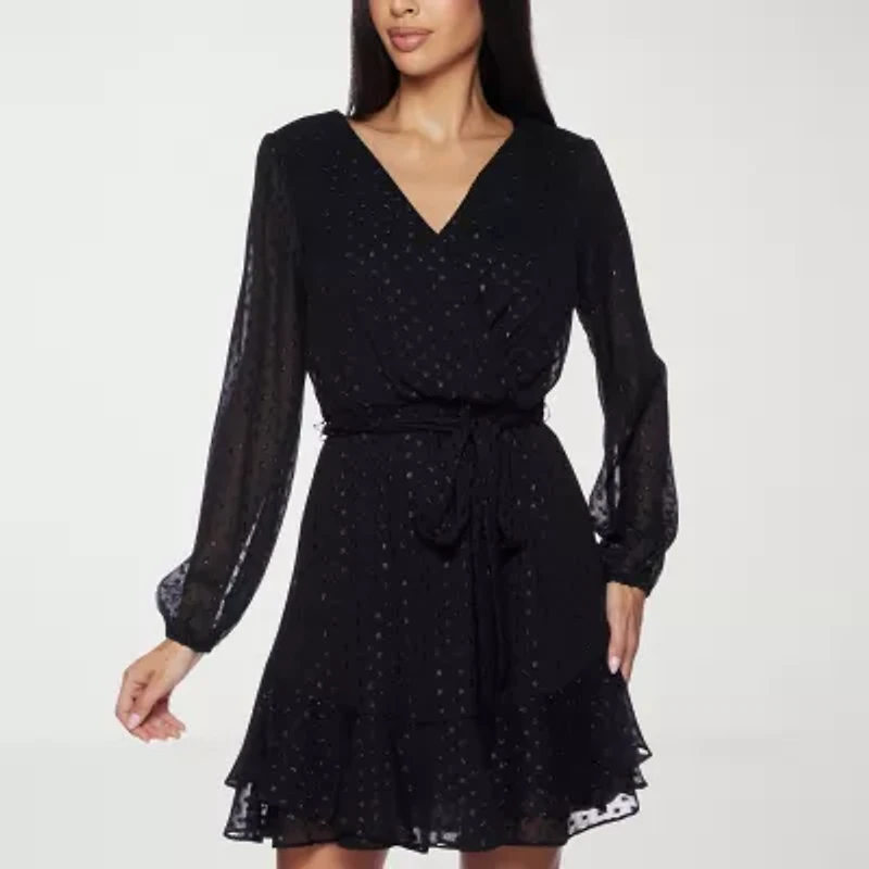 Premier Amour Womens Long Sleeve Fit + Flare Dress